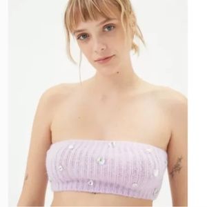 UO Heart Diamond Sweater Knit Cropped Tube Top Alpaca Pink Sparkly Rhinestone